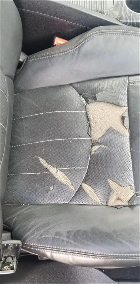 Before: Worn leather seat