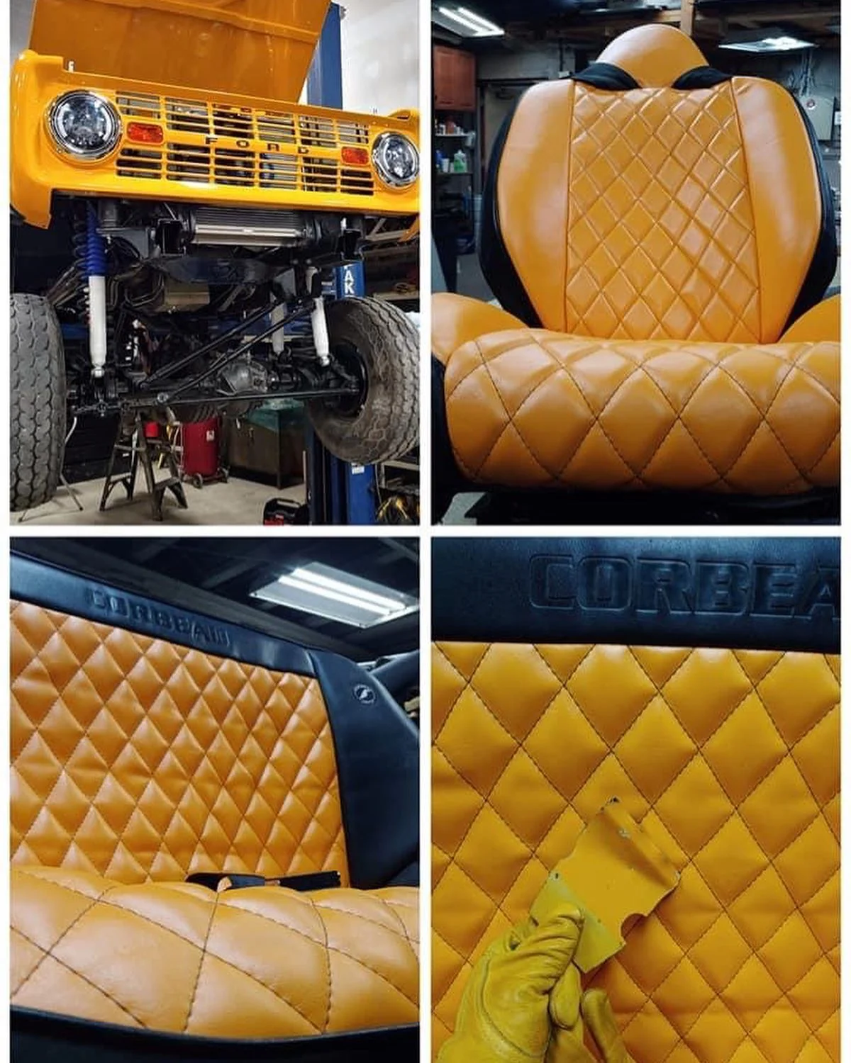 Custom orange diamond-stitched rear bench